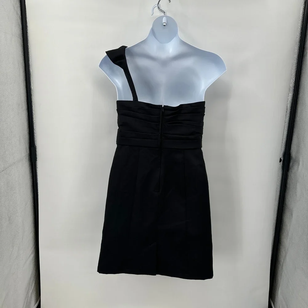 Black One Shoulder‎ Cocktail Dress 12 mini Ruched Formal Wedding Guest Classic